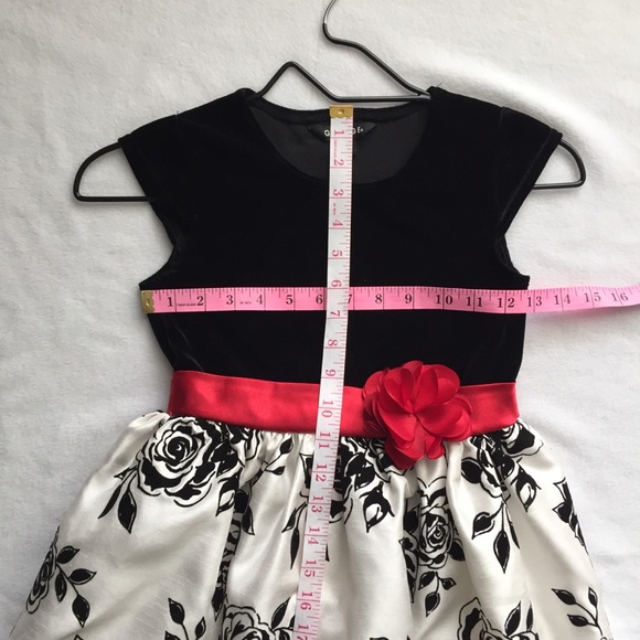Girls Black White Velour Roses Fit & Flare Dress - Picture 7 of 8